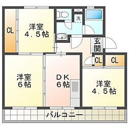 UR都市機構笹川団地114棟 3DKの間取図画像