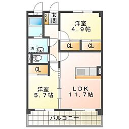 プリリアンスTAKEKOSHI 2LDKの間取図画像
