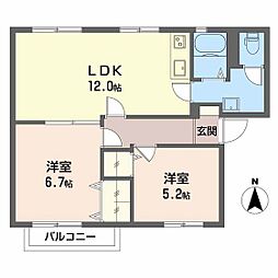 グランドール日永C 2LDKの間取図画像