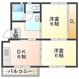 ビレッジハウス笹川8棟 2DKの間取図画像