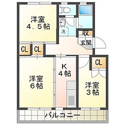 ビレッジハウス笹川20棟 3Kの間取図画像