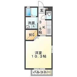 キャトルセゾン西条Ａ 1階1Kの間取り