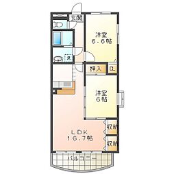 マッシモグローリア 3階2LDKの間取り