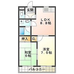 クレセール 2LDKの間取図画像