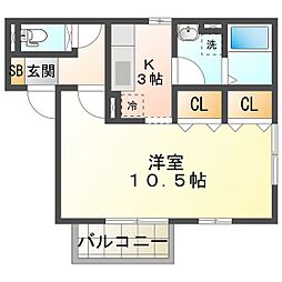 サニーハウス三日市 2階1Kの間取り