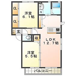Ｈｉｌｌｓ庄野Ａ 1階2LDKの間取り