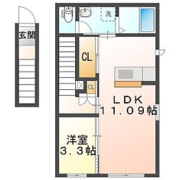 ＲＡＭＢＬＥ　Ａ棟 2階1LDKの間取り