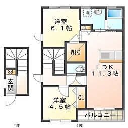 フォロロマーノゆき 2階2LDKの間取り