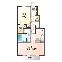 アゼリア岸岡 1階1LDKの間取り