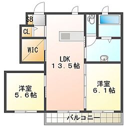 アザレアA棟 1階2LDKの間取り