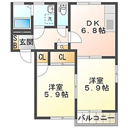 Ｍｉｌｌｅｎｎｉｕｍ　Ｓｔａｒ 1階2DKの間取り