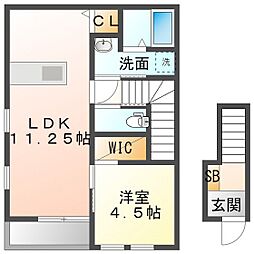 リーブルファイン東磯山 2階1LDKの間取り