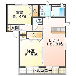 ウィステリア　Ａ 2階2LDKの間取り