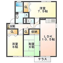 ロイヤルコート 1階3LDKの間取り