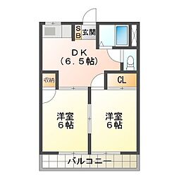シティーハイツパテリッシア1 2DKの間取図画像