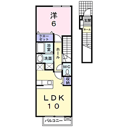 パルテール西条A 1LDKの間取図画像
