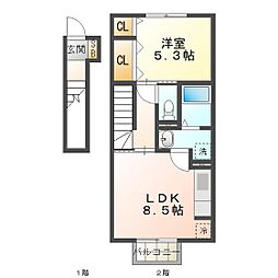 メルベーユ 1LDKの間取図画像