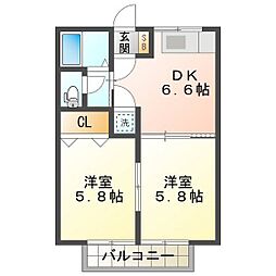 サンハイツ寺田 2DKの間取図画像