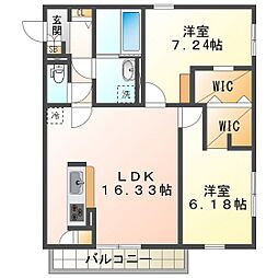 ハレオハナ 2LDKの間取図画像