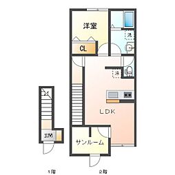 ベレッツァ鈴鹿 B棟 1LDKの間取図画像