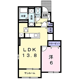 ラフレシールB 1LDKの間取図画像