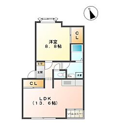 シャルム・ラ・メール2 1LDKの間取図画像