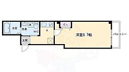 フラッティ西陣 2階1Kの間取り