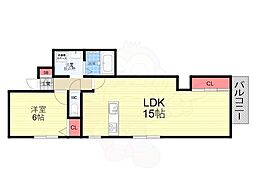 ブランシェ八甲 2階1LDKの間取り