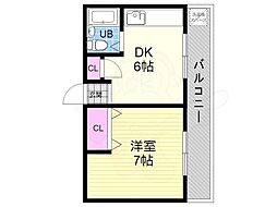 JR山陰本線 花園駅 徒歩10分の賃貸マンション 3階1DKの間取り