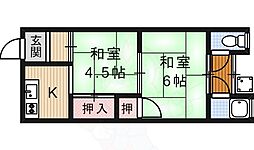 秋元アパート 1階2Kの間取り