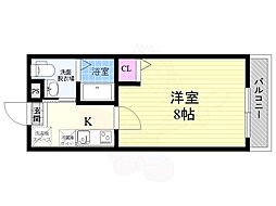 フラッティ丸太町御前 3階1Kの間取り
