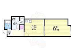 京福電気鉄道北野線 宇多野駅 徒歩15分の賃貸マンション 3階1DKの間取り