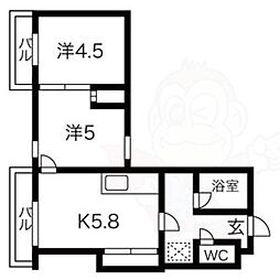 ファーストコート紫竹 3階2DKの間取り
