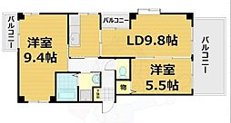 ノーベルテラス稔 4階2LDKの間取り