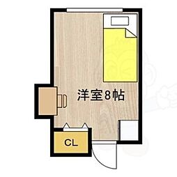 叡山電鉄叡山本線 元田中駅 徒歩13分の賃貸マンション 2階ワンルームの間取り