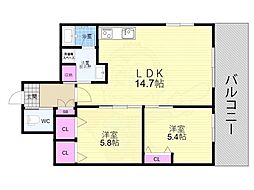 インサイトルポ山科新十条 1階2LDKの間取り