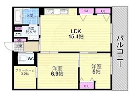 インサイトルポ山科新十条 2階2SLDKの間取り
