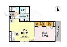 GRAMM御陵荒木A 1階1LDKの間取り