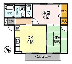 ハイカムール八科B棟 1階2DKの間取り
