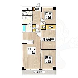 サウスビン 4階3LDKの間取り