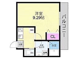 フラッティ西京極 2階1Kの間取り