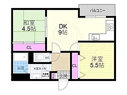 エレガンスコート下鴨 3階2DKの間取り