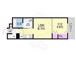 アリビオ東寺 1階1LDKの間取り