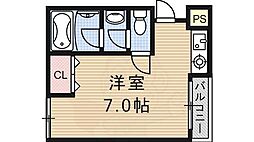 レッドボールコート上鳥羽 3階1Kの間取り