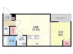 プラムコート椥辻 3階1LDKの間取り