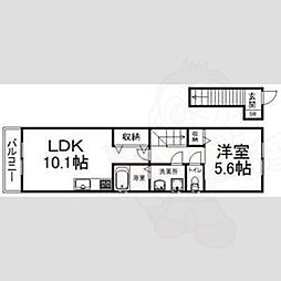 アルカサール西高田 2階1LDKの間取り