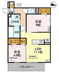 TORISIA殿城 2階2LDKの間取り