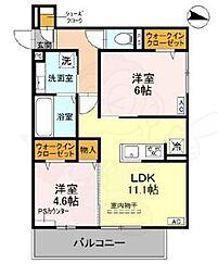 TORISIA殿城 3階2LDKの間取り