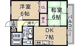 レグルスコート 2階2DKの間取り