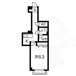 プラネシア星の子山科駅前 3階1Kの間取り
